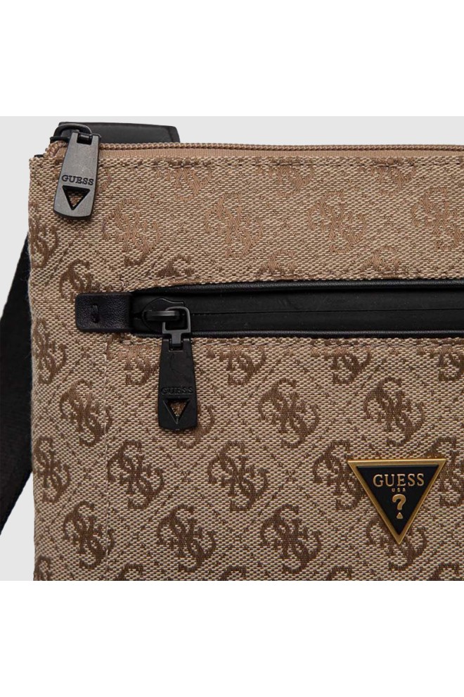 GUESS Brązowa torba męska na ramię w logo z saszetką