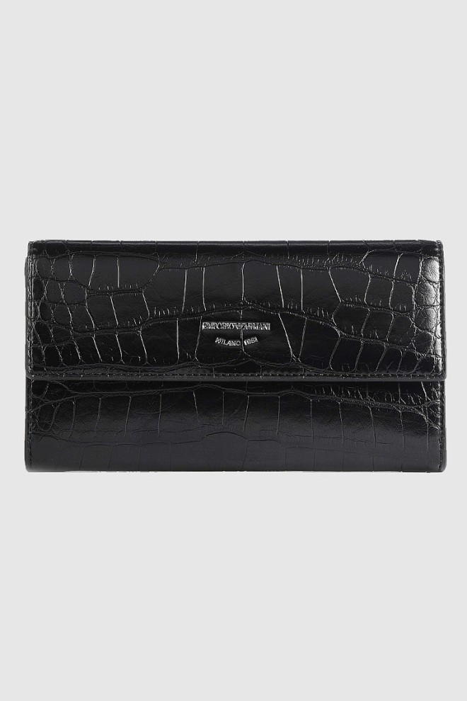 EMPORIO ARMANI Czarny portfel damski we wzór krokodyla