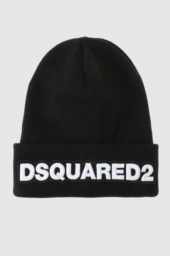 DSQUARED2 Black wool cap with embroidered white logo