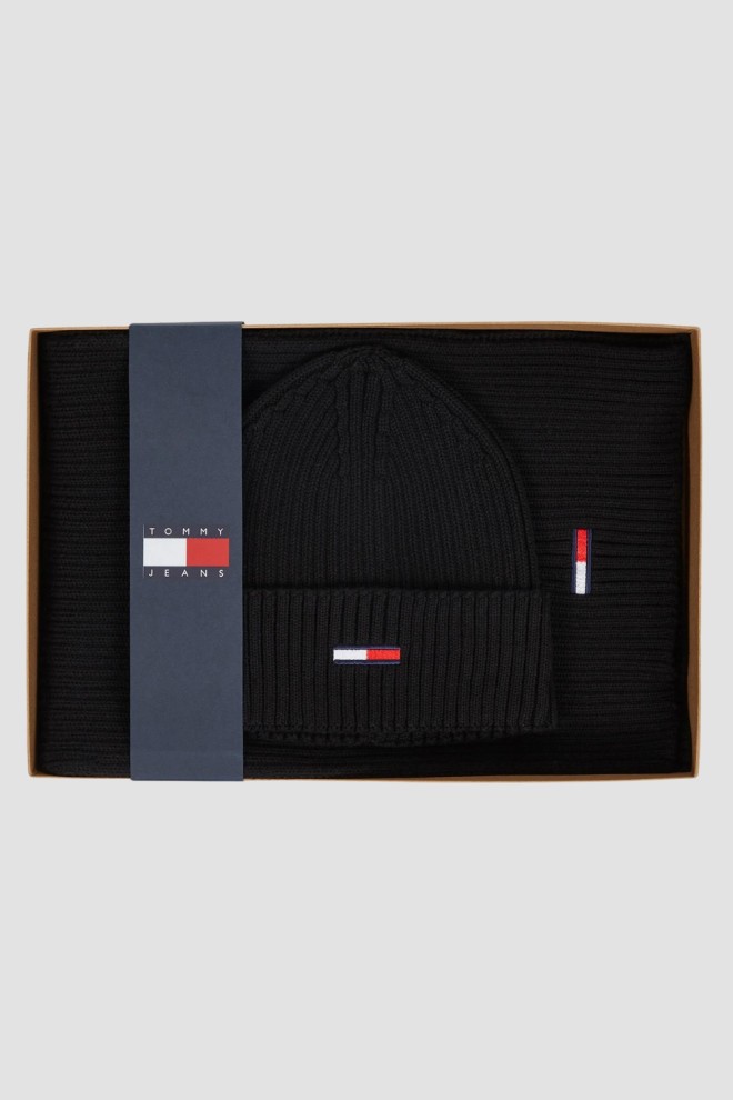 TOMMY JEANS Zestaw czarna czapka i szalik