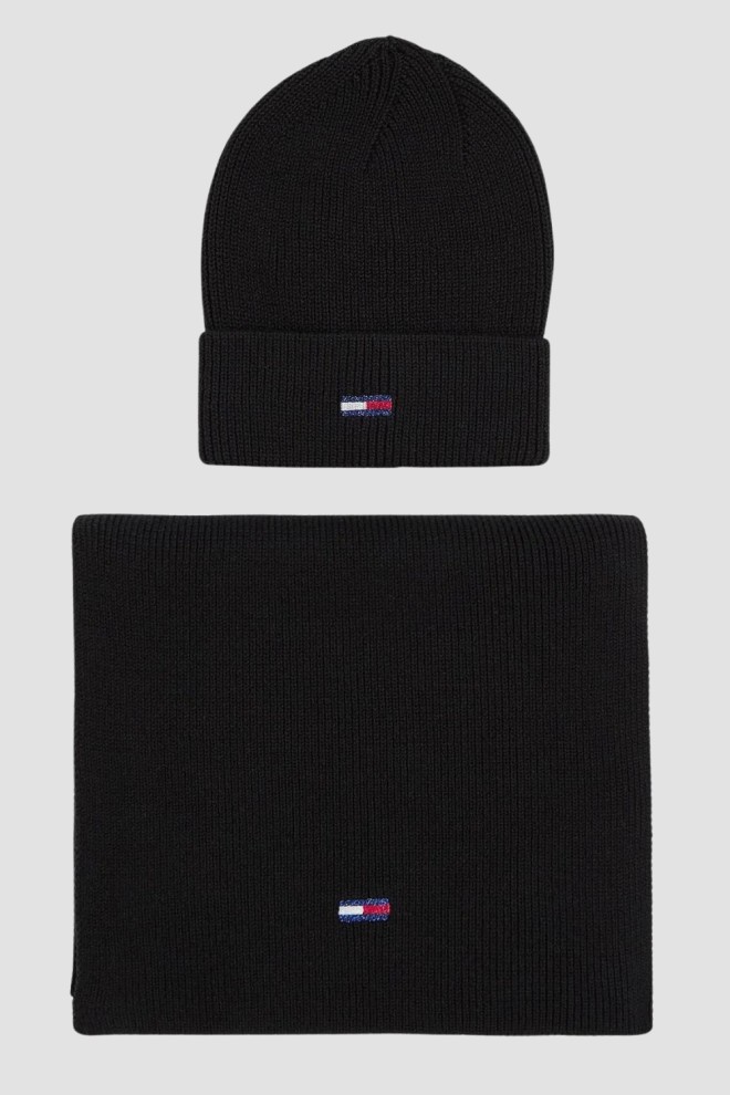 TOMMY JEANS Zestaw damski czarna czapka i szalik