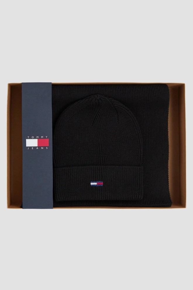 TOMMY JEANS Zestaw damski czarna czapka i szalik