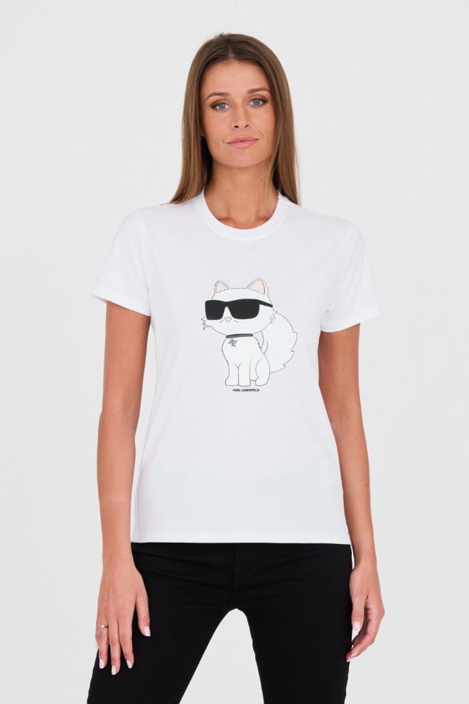 KARL LAGERFELD Biały t-shirt z kotem