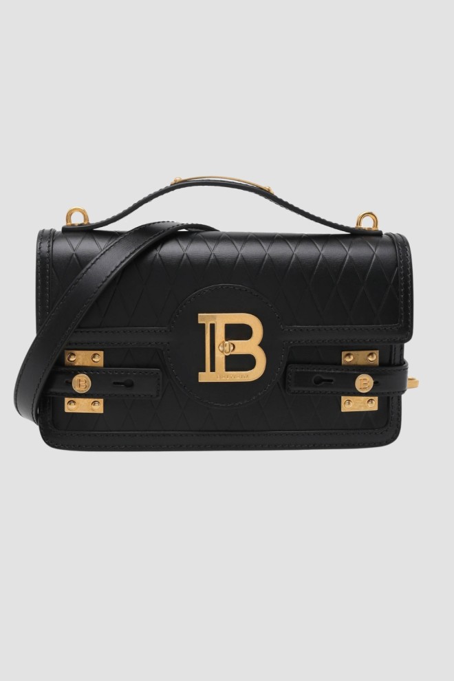 BALMAIN Black B-buzz Shoulder 24-Cuir EMB Handbag