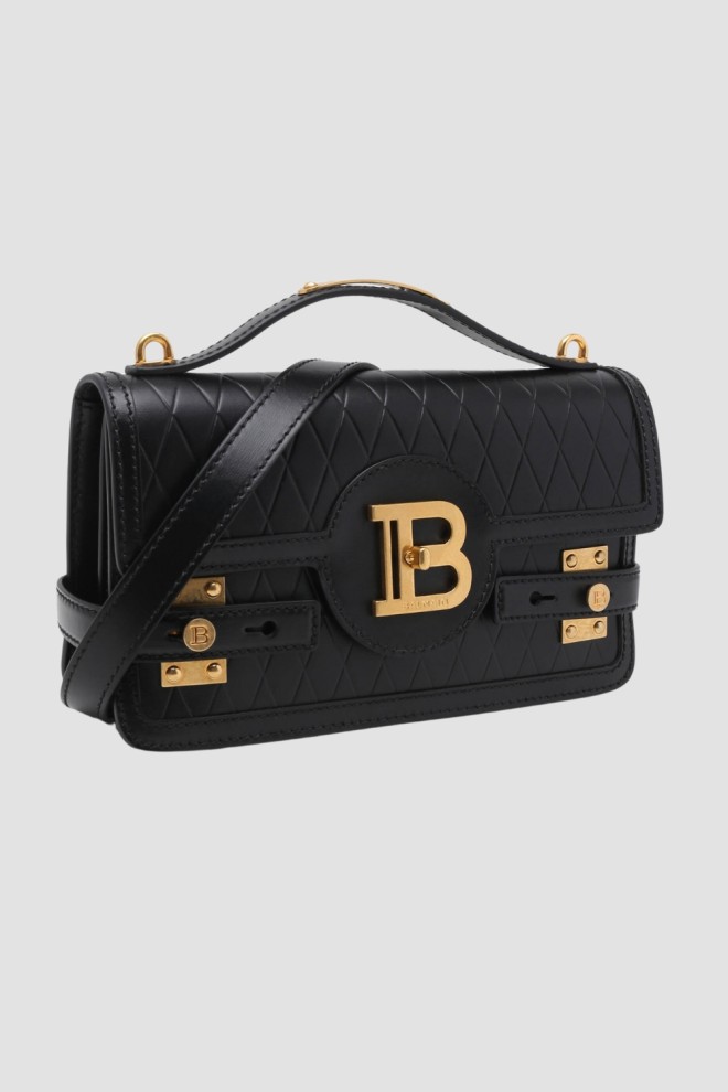 BALMAIN Black B-buzz Shoulder 24-Cuir EMB Handbag