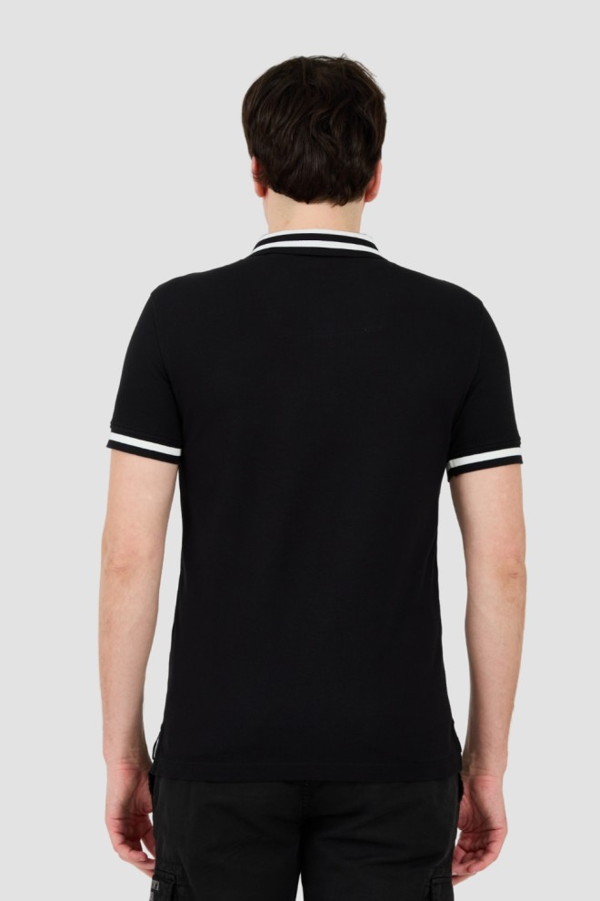 Чорне поло з коротким рукавом AERONAUTICA MILITARE