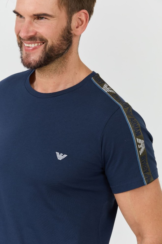 EMPORIO ARMANI Granatowy t-shirt bande logo