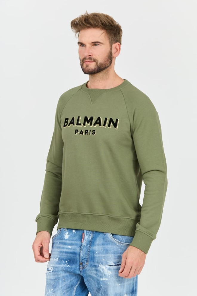 BALMAIN Green Flock&foil Sweatshirt