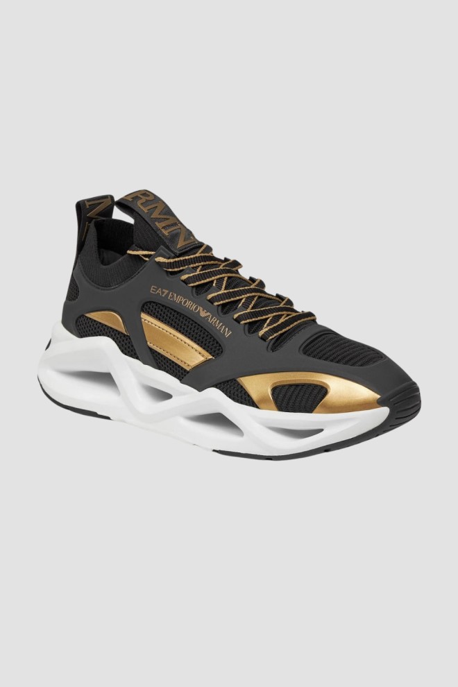 EA7 Black sneakers with gold logo