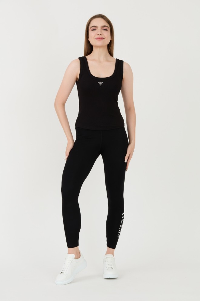 GUESS Black Triangle Bling Rib Tank Top