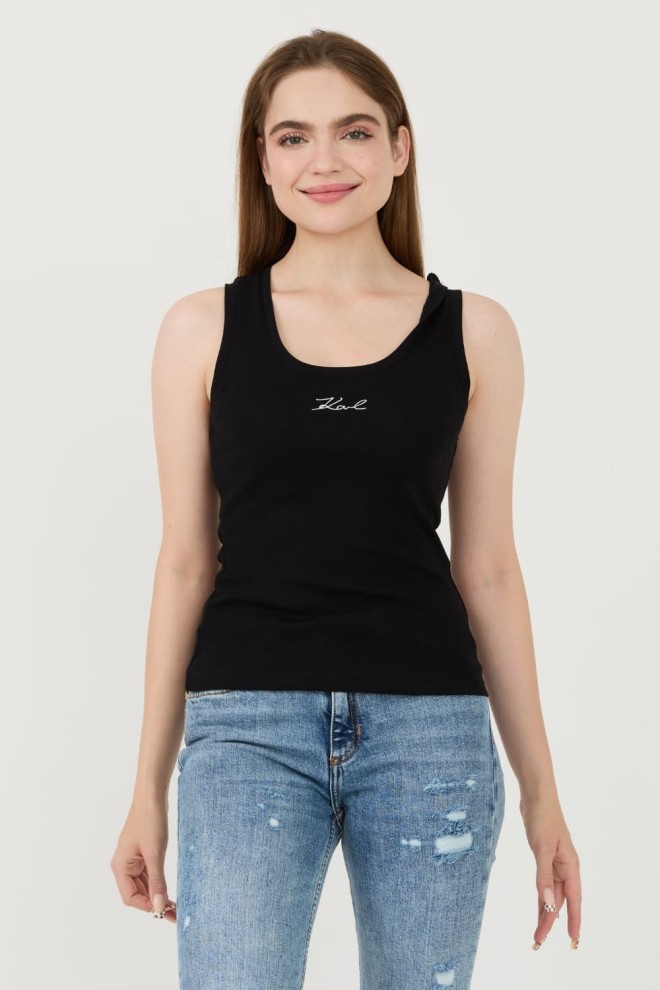 KARL LAGERFELD Czarny top Logo Rib Tank
