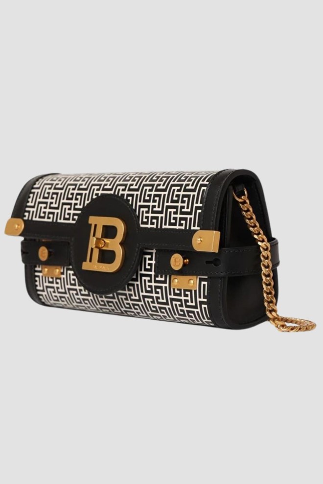 BALMAIN Black and White B-buzz Pouch 23-cuir Emb Pb bag