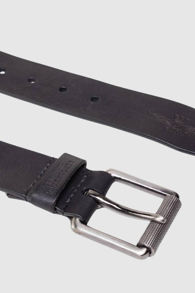 AERONAUTICA MILLITARE Men's black leather belt with double stitching
