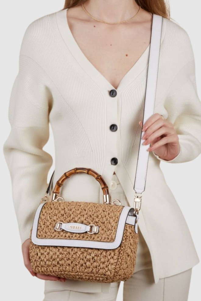 GUESS Коричнева солом'яна сумочка з верхньою ручкою Siria