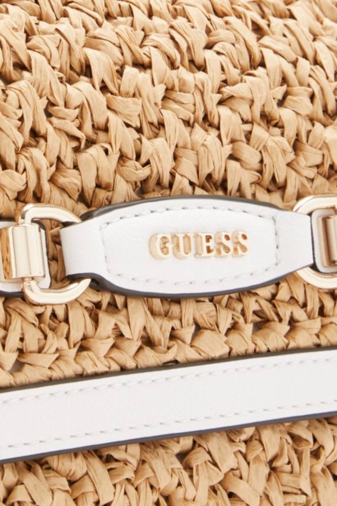 GUESS Brown Siria Top Handle Flap Straw Handbag