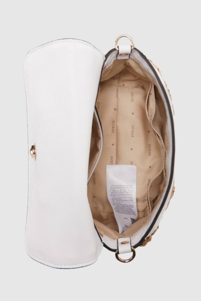 GUESS Brown Siria Top Handle Flap Straw Handbag