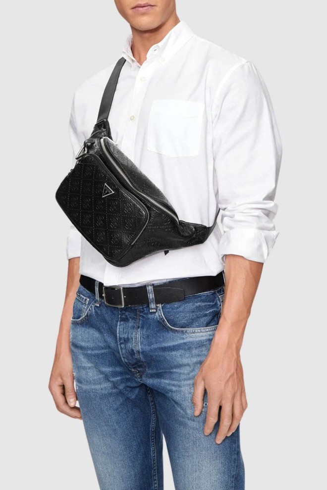 GUESS Large Logoed Black Milano Maxi Bumbag