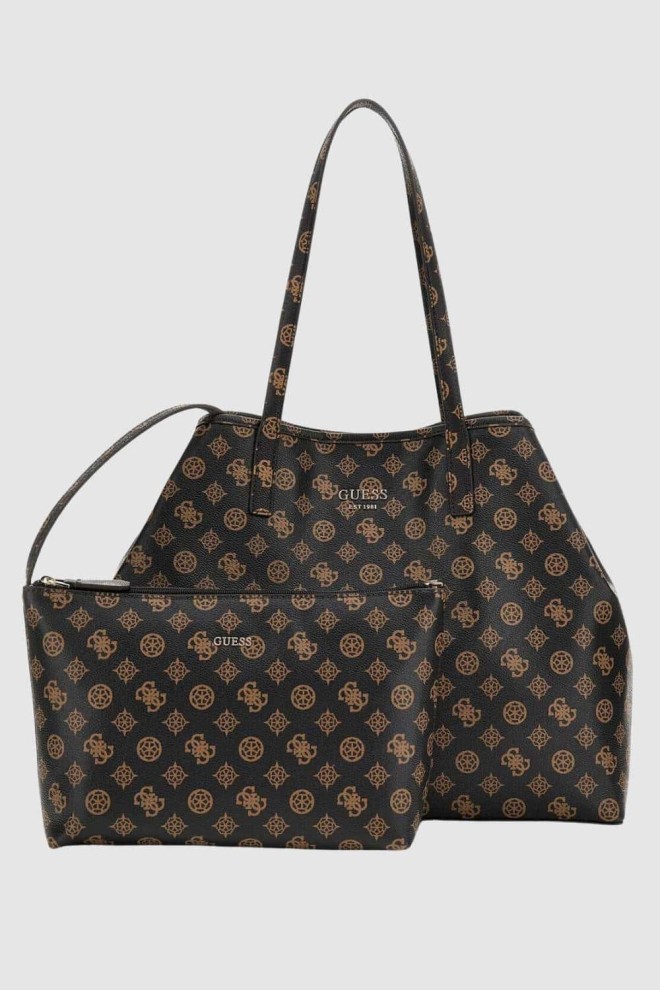 GUESS Duża brązowa logowana torebka 2 w 1 Vikky II