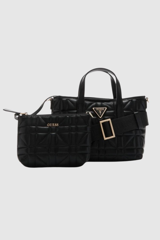 GUESS Mała czarna pikowana torebka Latona Mini Tote