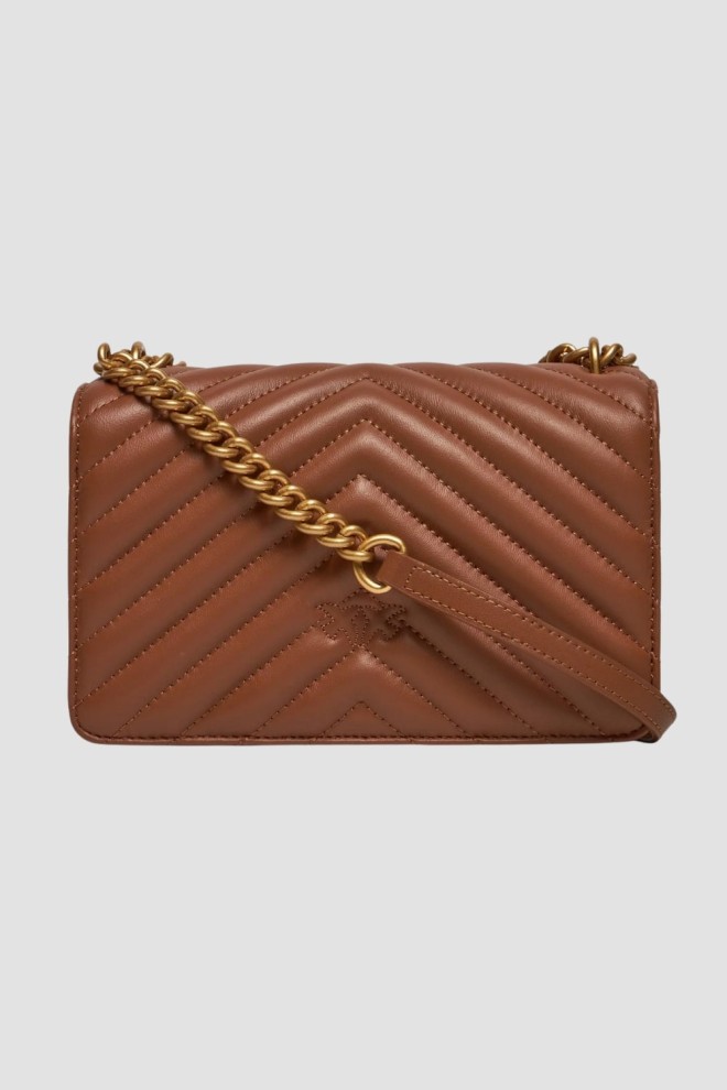 PINKO Brown Love One Mini DC Sheep Nappa Handbag