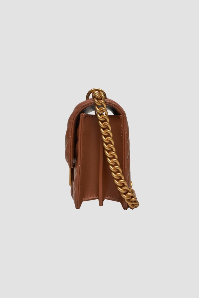 PINKO Brown Love One Mini DC Sheep Nappa Handbag