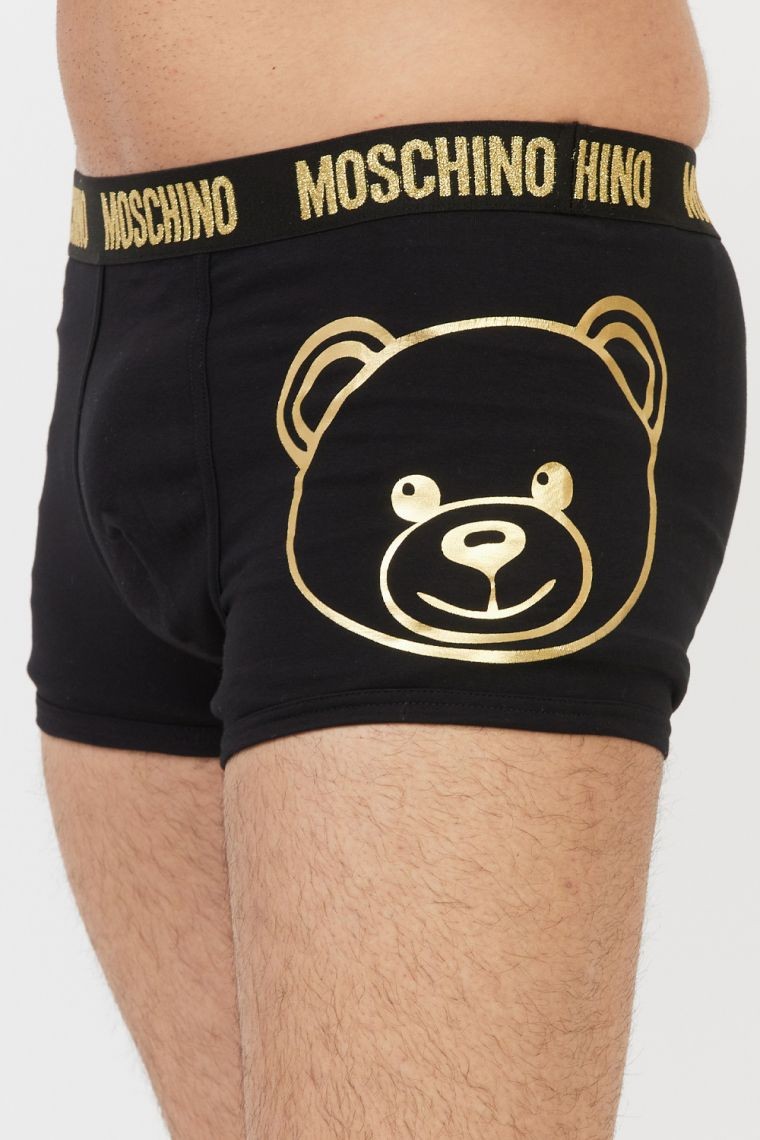 MOSCHINO Czarne bokserki męskie ze złotym misiem