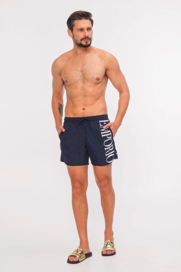 EMPORIO ARMANI Granatowe szorty kąpielowe z białym logo