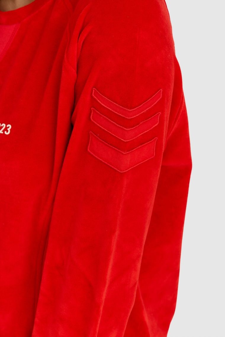 AERONAUTICA MILITARE Czerwona welurowa bluza damska z wieloma zdobieniami