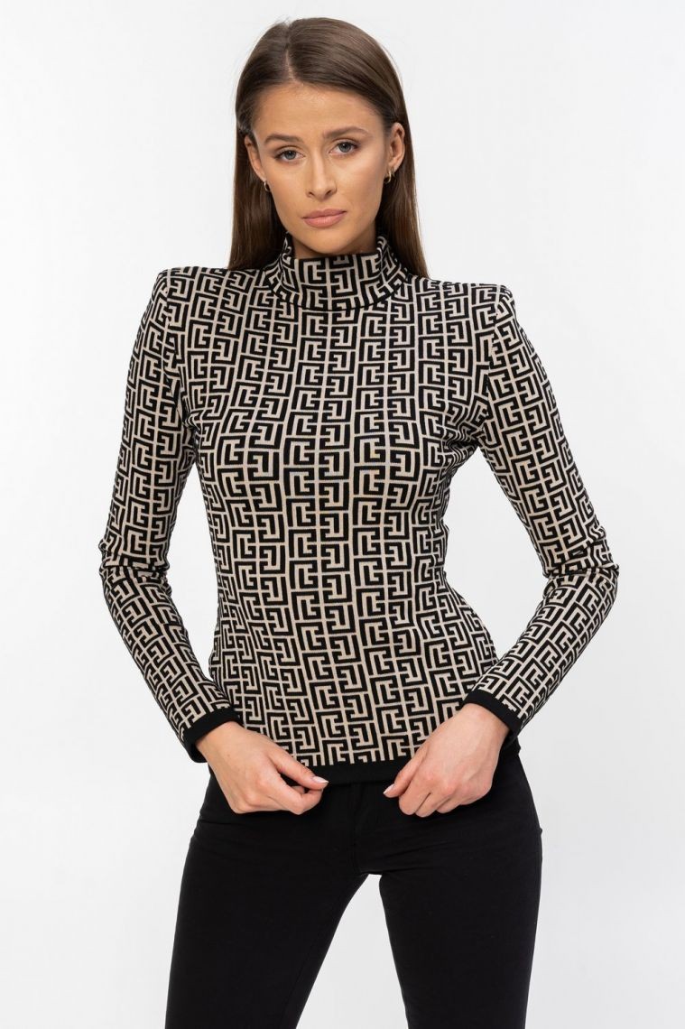 BALMAIN Bluzka w czarny monogram