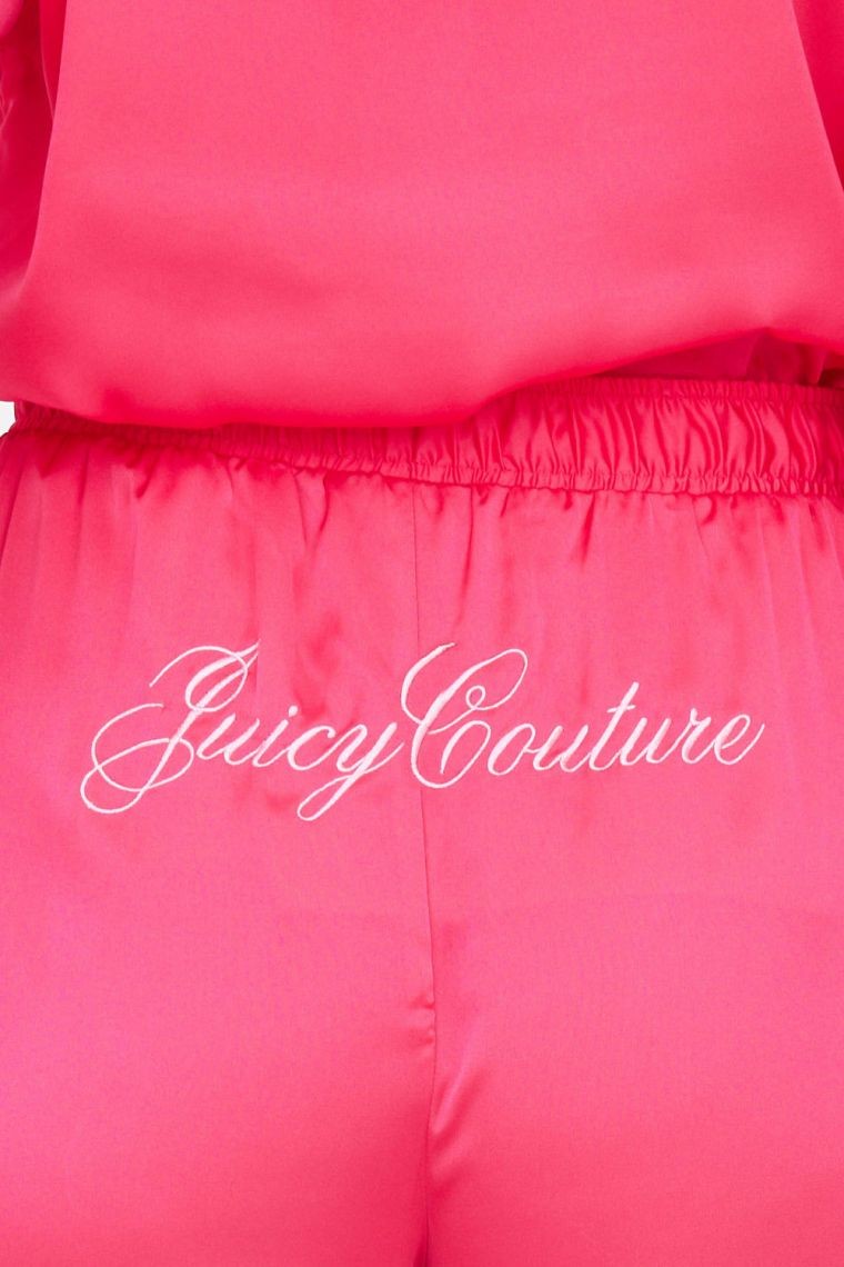 JUICY COUTURE Różowe satynowe spodnie piżamowe z haftowanym logo