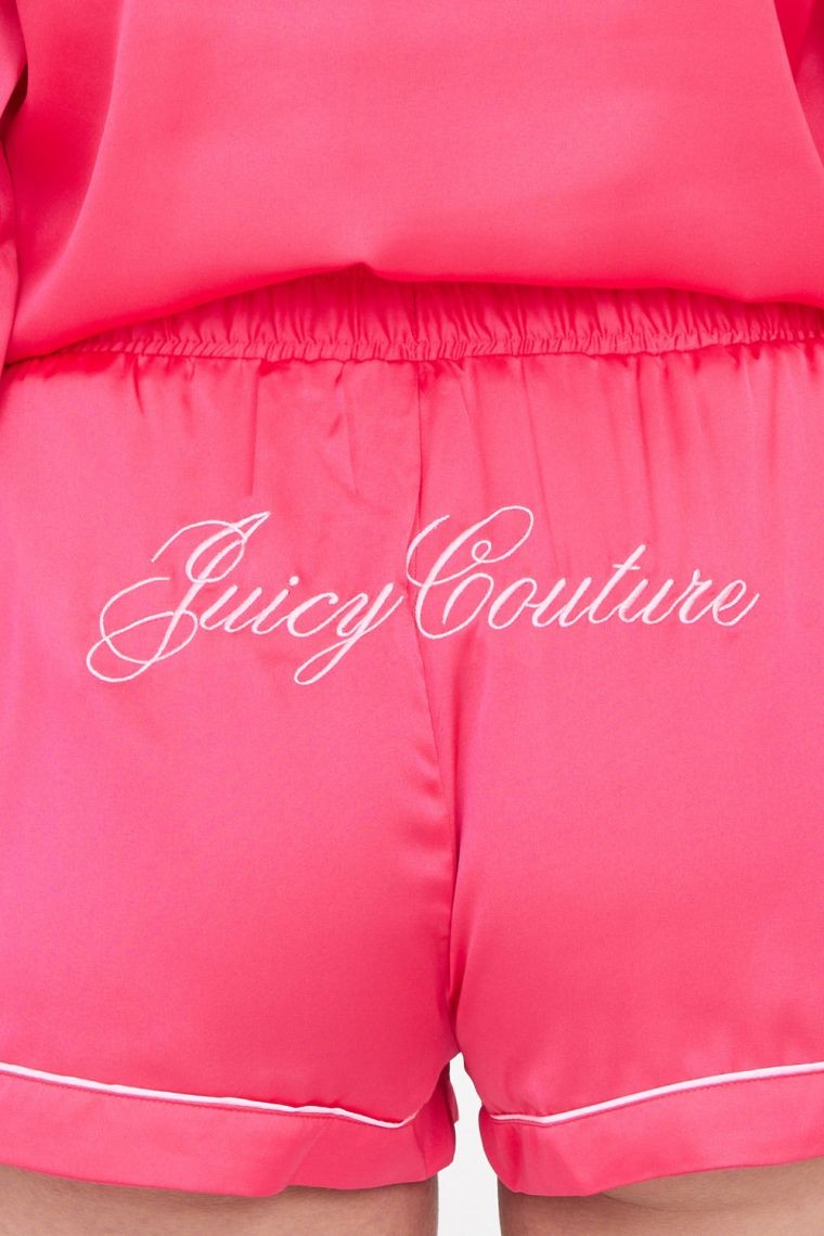 JUICY COUTURE Różowe satynowe szorty piżamowe z haftowanym logo