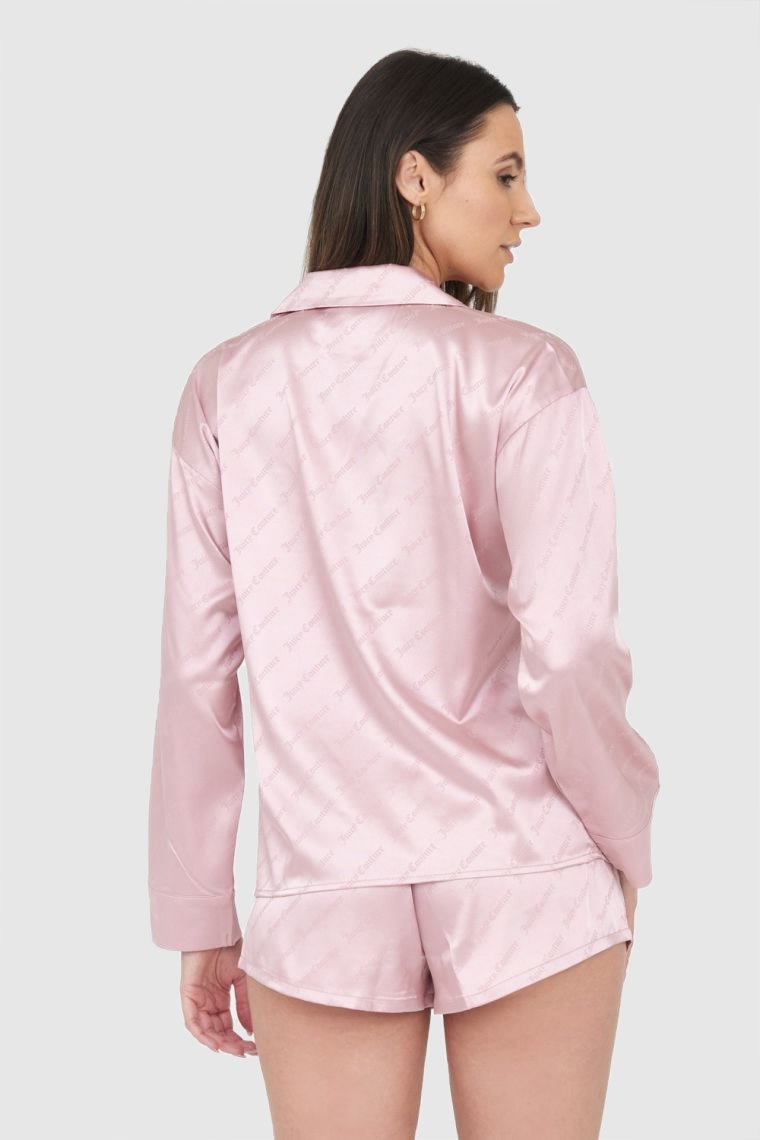 JUICY COUTURE Różowa satynowa koszula piżamowa w logo