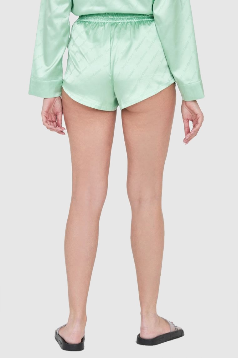 JUICY COUTURE Zielone satynowe szorty piżamowe w logo