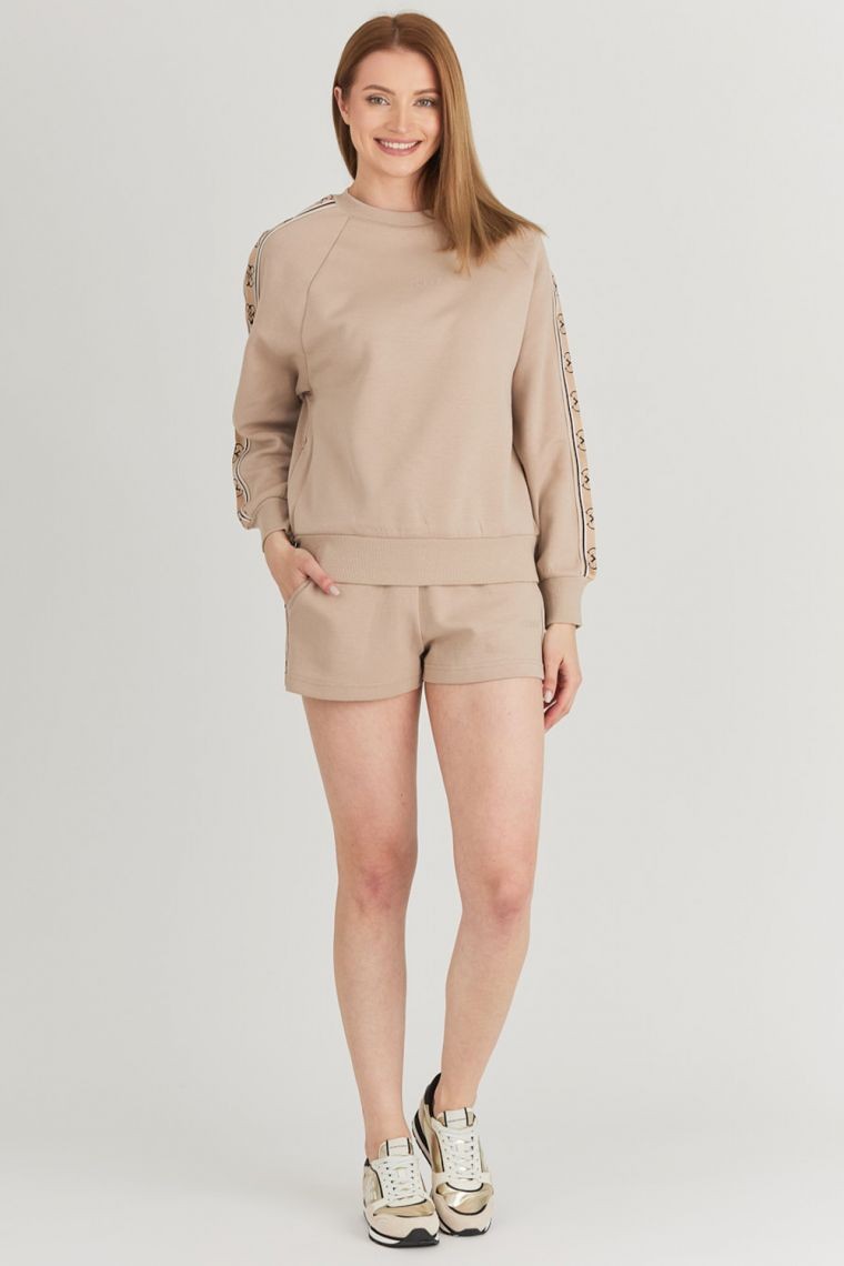 GUESS Beżowa bluza damska z lampasami w logo