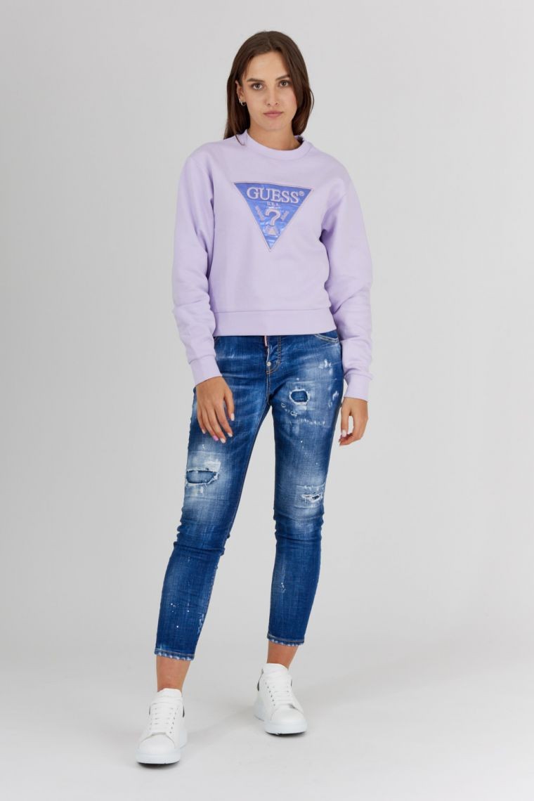 GUESS Fioletowa bluza damska z wyszywanym logo
