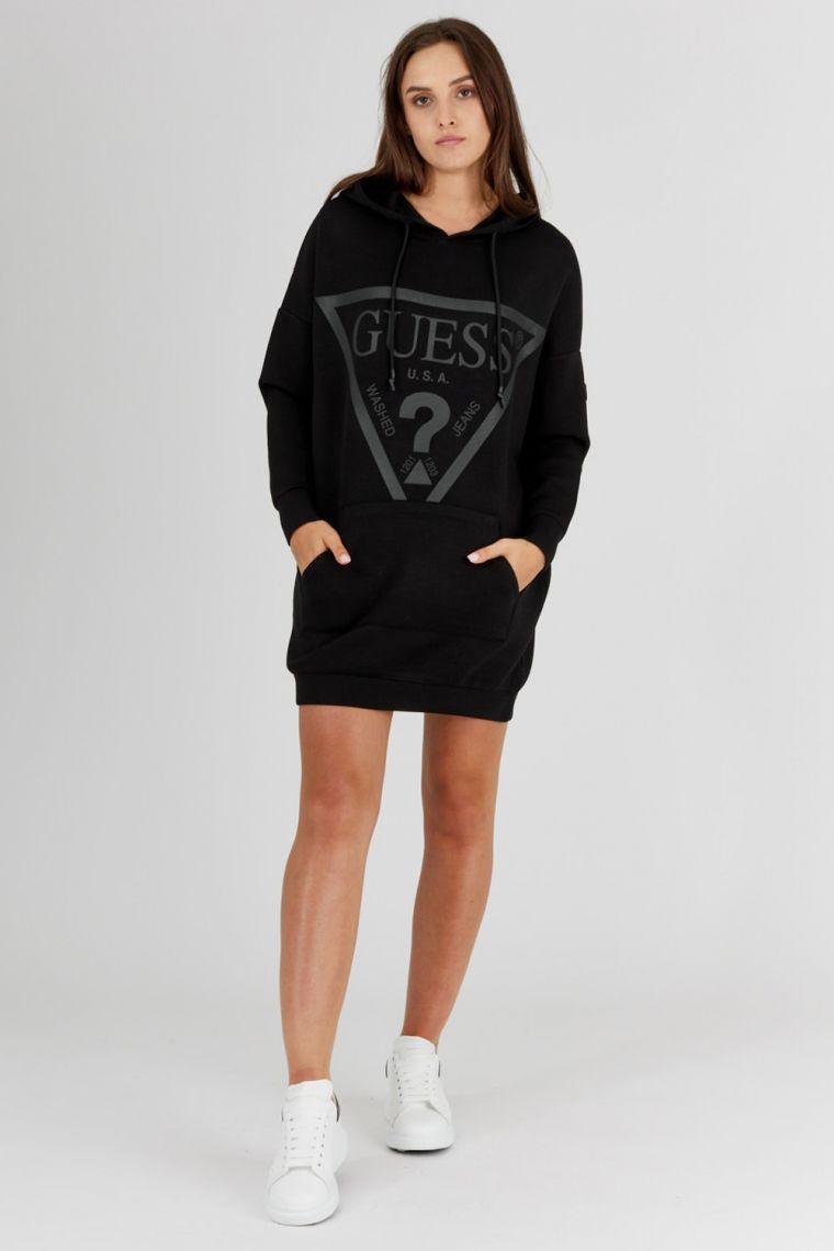 GUESS Długa czarna bluza damska z kapturem