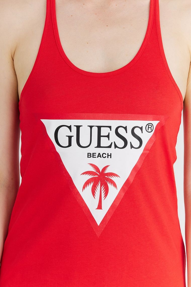 GUESS Czerwona sukienka z trójkątnym logo