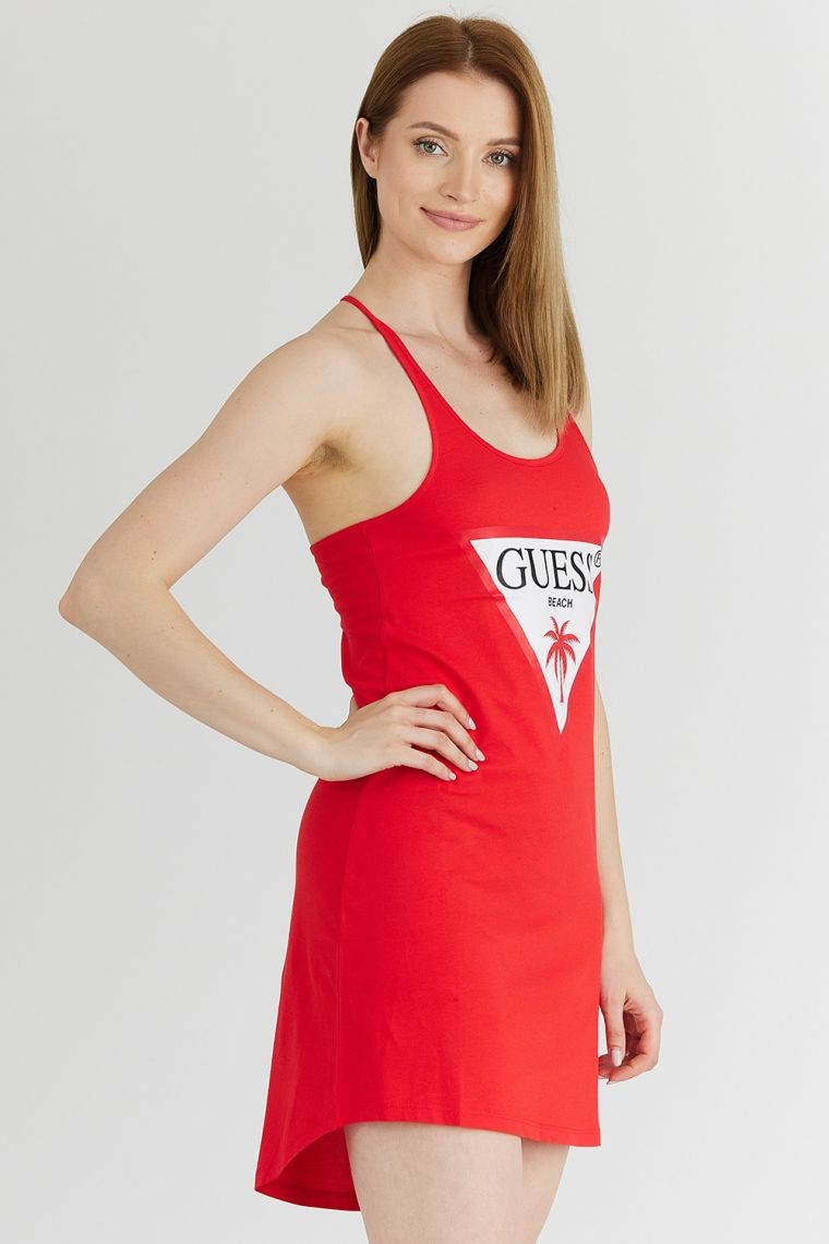 GUESS Czerwona sukienka z trójkątnym logo