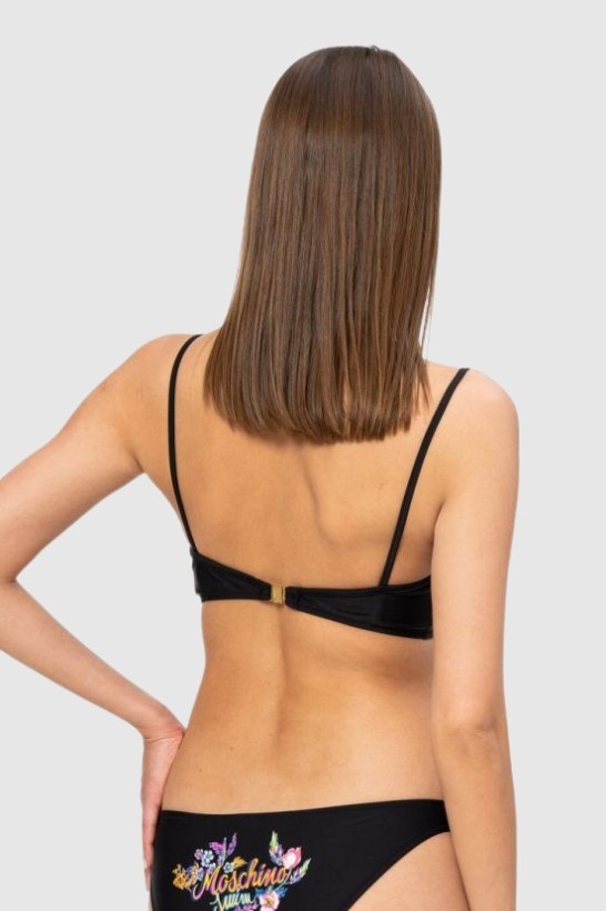 MOSCHINO Чорний топ-бікіні з квітковим логотипом