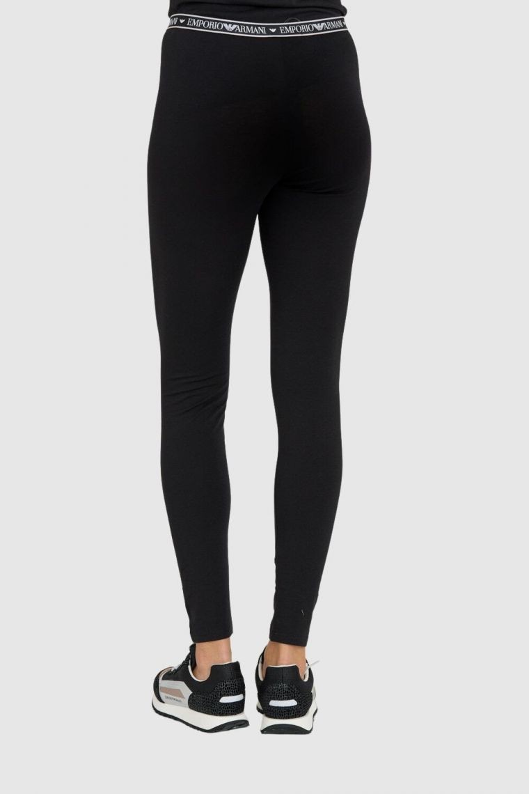 EMPORIO ARMANI Czarne legginsy damskie ze srebrnym logo slim fit