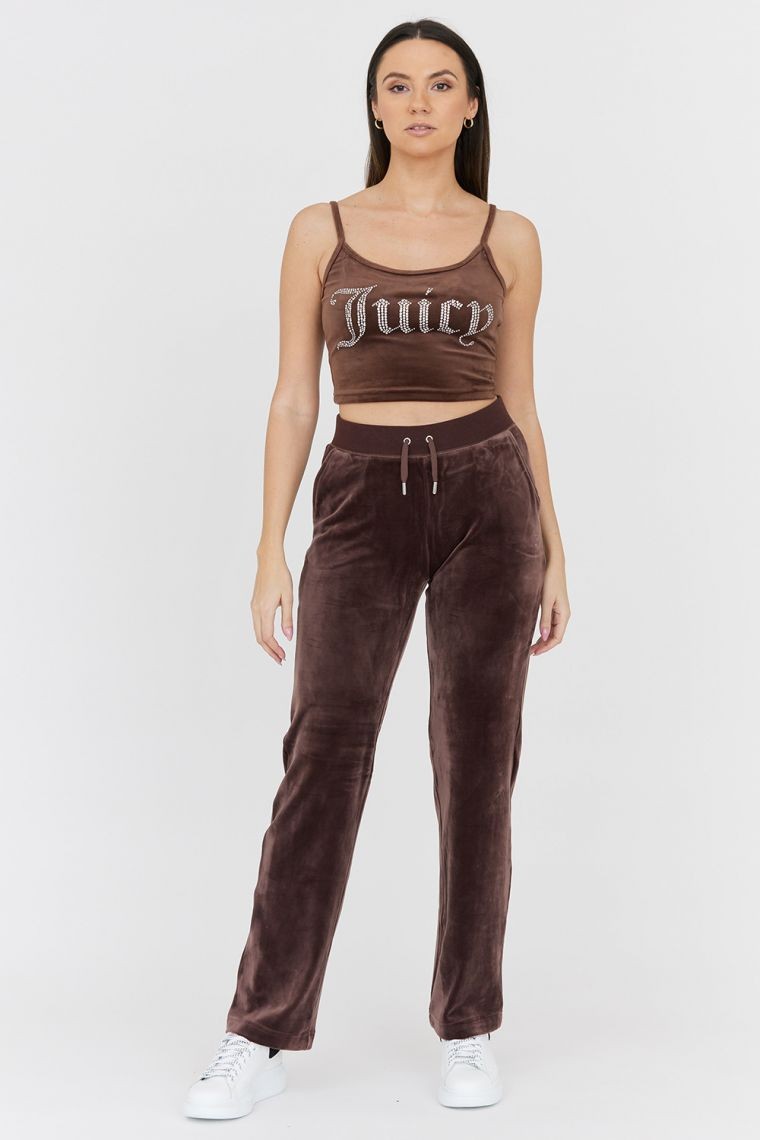 JUICY COUTURE Коричневий велюровий топ з блискучим логотипом