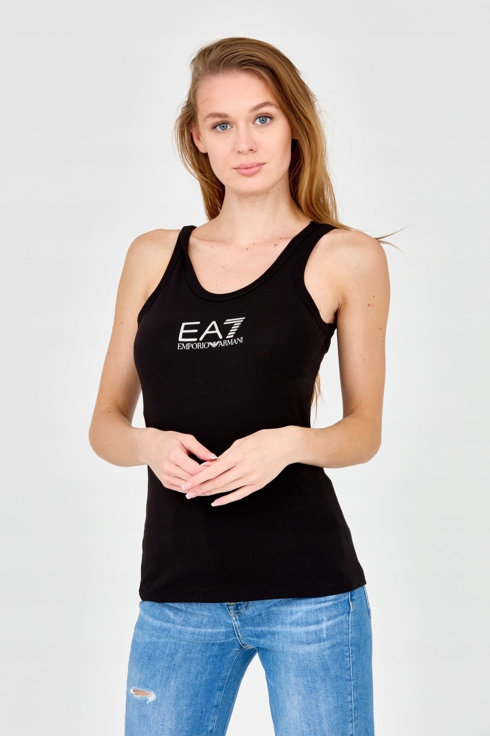 EA7 Black strapless top with silver logo