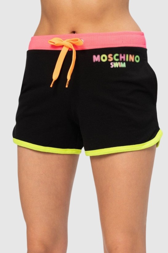 MOSCHINO Black women's shorts with neon logo