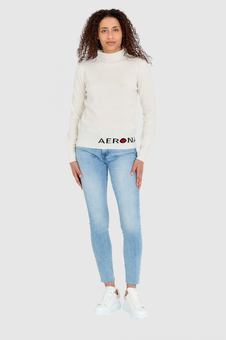 AERONAUTICA MILITARE Kremowy sweter damski z domieszką kaszmiru