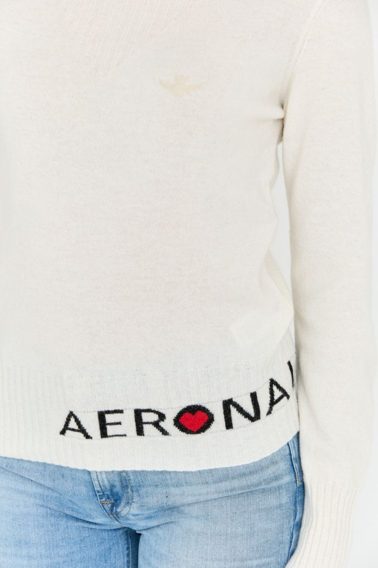 AERONAUTICA MILITARE Kremowy sweter damski z domieszką kaszmiru