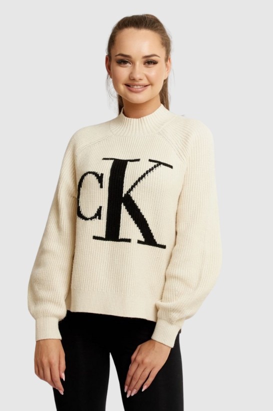 CALVIN KLEIN JEANS Sweter damski w kolorze ecru