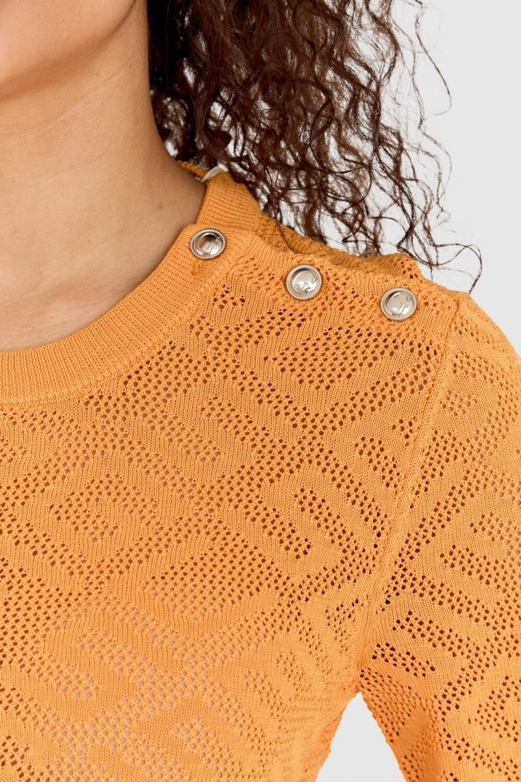 GUESS Pomarańczowy sweterek dzianinowy w monogram guess