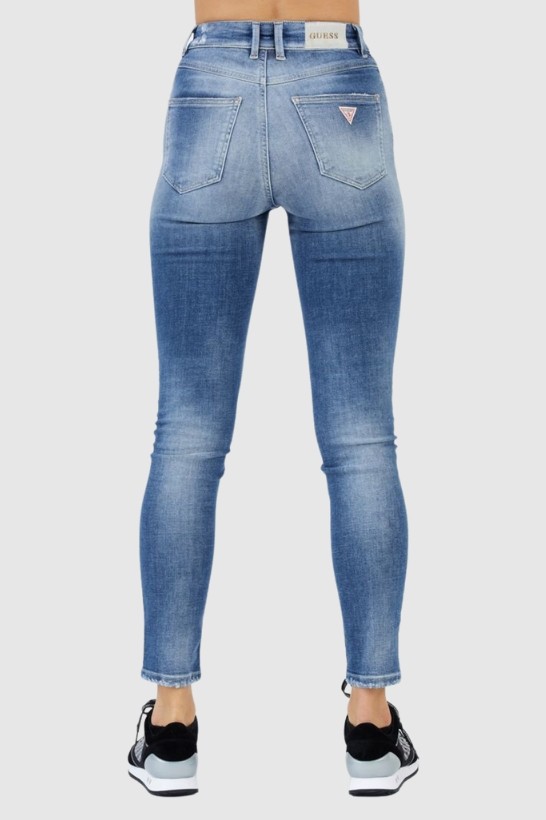 GUESS Niebieskie jeansy damskie z wysokim stanem