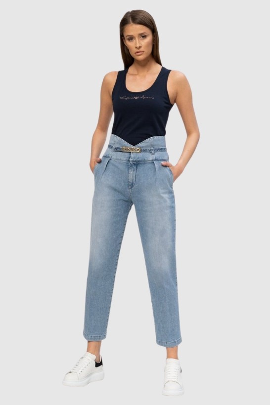 PINKO Niebieskie jeansy damskie z wysokim stanem