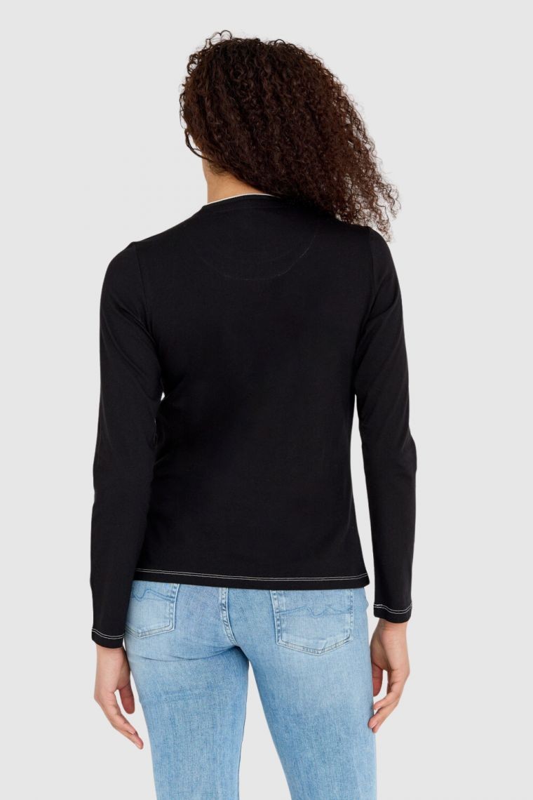 AERONAUTICA MILITARE Longsleeve damski czarny z logo wykonanym z dżetów
